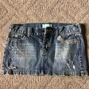 Juniors size 5 Denim skirt with beads and sequins, brand is Hollister